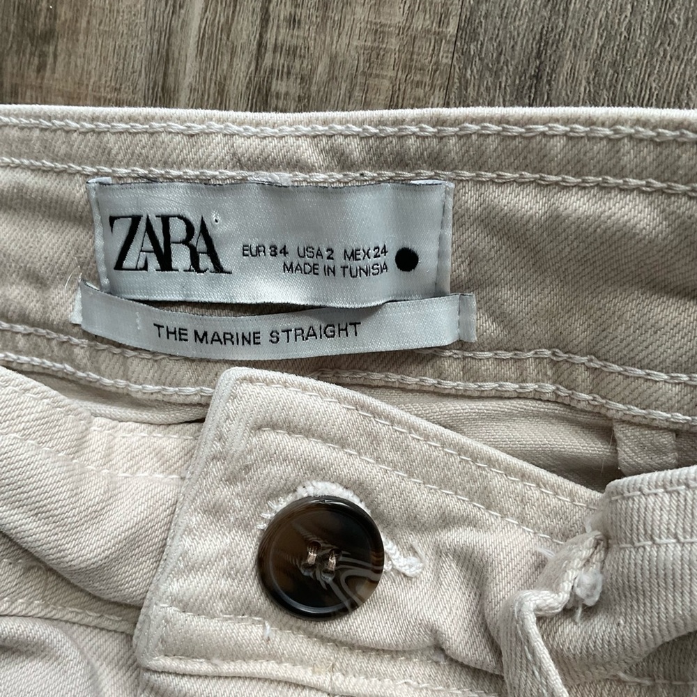 Zara The Marine Straight Jeans Women's Cream Wide-Leg Jeans size 2 - Picture 2 of 3